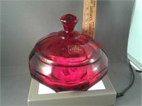 Viking red covered candy dish - heavy glass - 5"