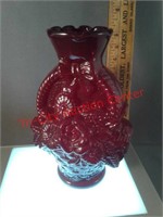 Red decorative vase - basket of flowers pattern -