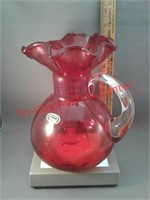 Bischoff pitcher red with clear handle - flared