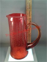 Crackled glass red pitcher art deco - handmade