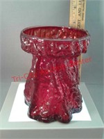 Red glass vase - tree stump design decorative