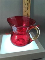 Crackled glass red Art Deco pitcher handmade with