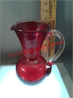 Crackled glass red Art Deco pitcher handmade with