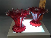 Pair of Fostoria red candle holders heirloom