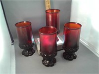 Set of 4 Tiffin glass co footed red goblets heavy