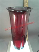Red glass funeral vase 9 1/2" tall