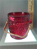 Imperial Glass basket 4" - red with handle -
