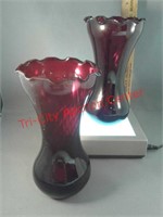 Set of 2 Anchor Hocking vases ruby red with
