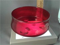 Footed red glass candy dish - 5" wide x 3" tall