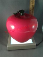 Large red glass apple with green leaf - 6 1/2"