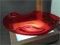 Red / amberina glass dish - double crimped Edge -