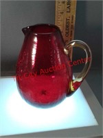 Crackled glass red Art Deco pitcher handmade with