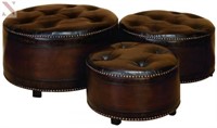 Uma Wood Leather Ottoman (Set Of 3)