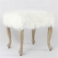 Faux Fur Ottoman with Wood Legs – White