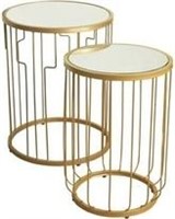 Metal Accent Table Gold Base Glass Top (Set of 2)
