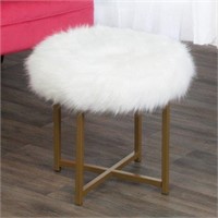 Fur White Round Stool