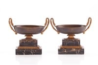 Pair of Classical bronze kantharos urns