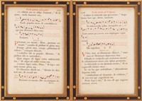 Five framed double sided musical manuscripts