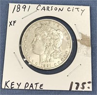 1891 Carson City silver dollar fine to very fine