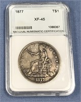 1877 US trade dollar XF 45  rated by NMC      (11)