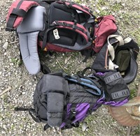Lot with backpacks and camping items in good condi