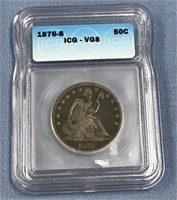 1876 S Seated Liberty half dollar VG8 ICG graded