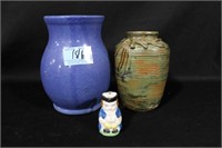 2 POTTERY VASES AND MINIATURE OCCUPIED JAPAN TOBY
