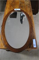 OVAL BEVELED GLASS MIRROR IN WOOD FRAME 14 1/2" X