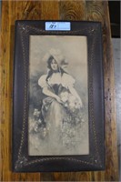 ANTIQUE PORTRAIT OF LADY IN THE GARDEN BY R.R.