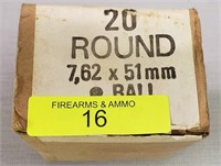 TWENTY (20) ROUNDS 7.62 X 51 MILITARY AMMO