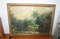 FISHING IN THE MOUNTAINS PRINT FRAMED IN ANTIQUE