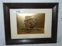 Framed embossed Copper Ship