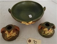 THREE (3) ROSEVILLE POTTERY PIECES