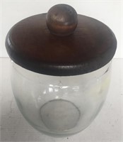 GLASS COOKIE JAR WITH WOODEN LID