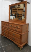 9-Drawer Long Dresser with Attached Mirror