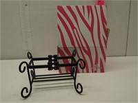 Pink Zebra Black Iron Reversible Caddy And