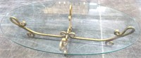 Gold Metal Scroll & Thick Glass Oval Coffee Table