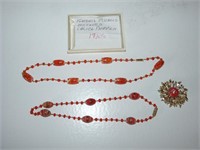 1920 Orange Necklace, Bracelet and Brooch