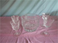 Cut Crystal Bowl 6"Wide 4 1/2"Tall with Cups