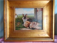 Bunny Painting in Frame 19"by 17"