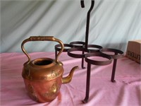 2 Piece Lot of Metal Cup Holder and 7 1/2"Tall Pot
