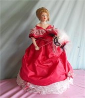 Porcelain Doll in Red Mardi Gras Dress 22"Tall