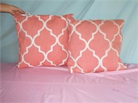 2 Down Filled Throw Pillows Coral and White Color