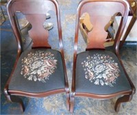 2 Wood SIde Chairs with Needlepoint Cushions