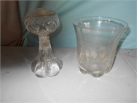2 Piece Lot of Clear Glass Vase and Lantern Base