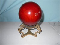 Asian Lacquered Wood Decoration Ball and Stand