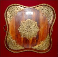 Antique Brass Overlay Serving Tray