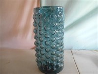 Dark Blue Bubbled Glass Vase 13 1/2"Tall