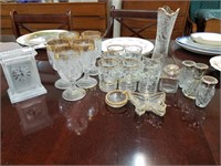 21 pcs Gold Trim glasses, vase, dresser set,