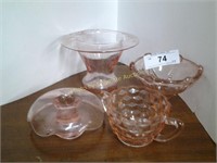 4pcs misc pink depression glass